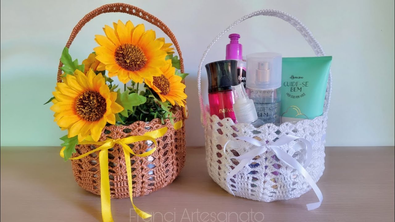 CESTA DE CROCHÊ PORTA ACESSÓRIOS FEITA COM GARRAFÃO PET 5L - FRANCI ARTESANATO