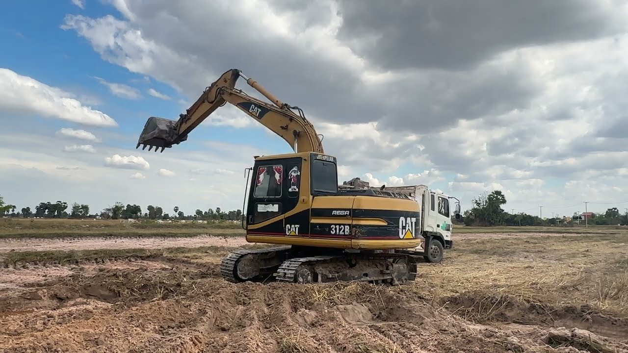 CAT312b Excavator Digging rice fields & Loading Dump Truck Real Site Work#excavator #truck #xcavator