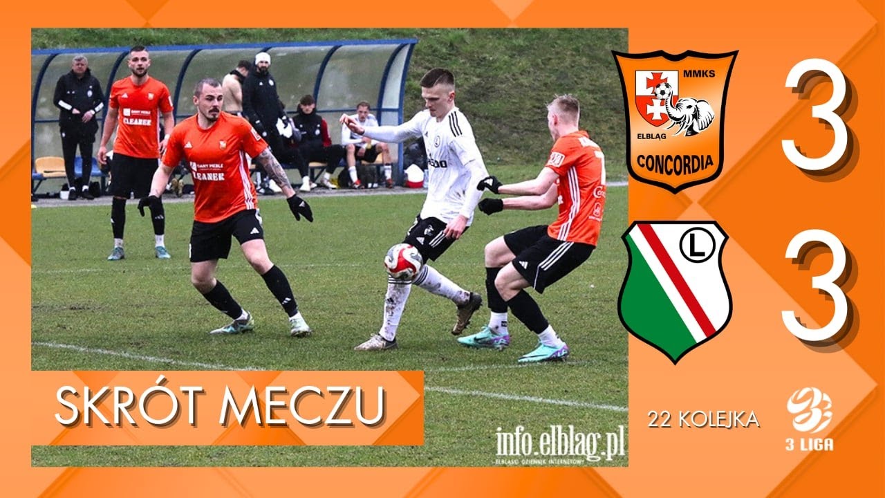 [SKRÓT MECZU] 22 kolejka III ligi: Concordia Elbląg - Legia II Warszawa 3:3 (23.3.2024)