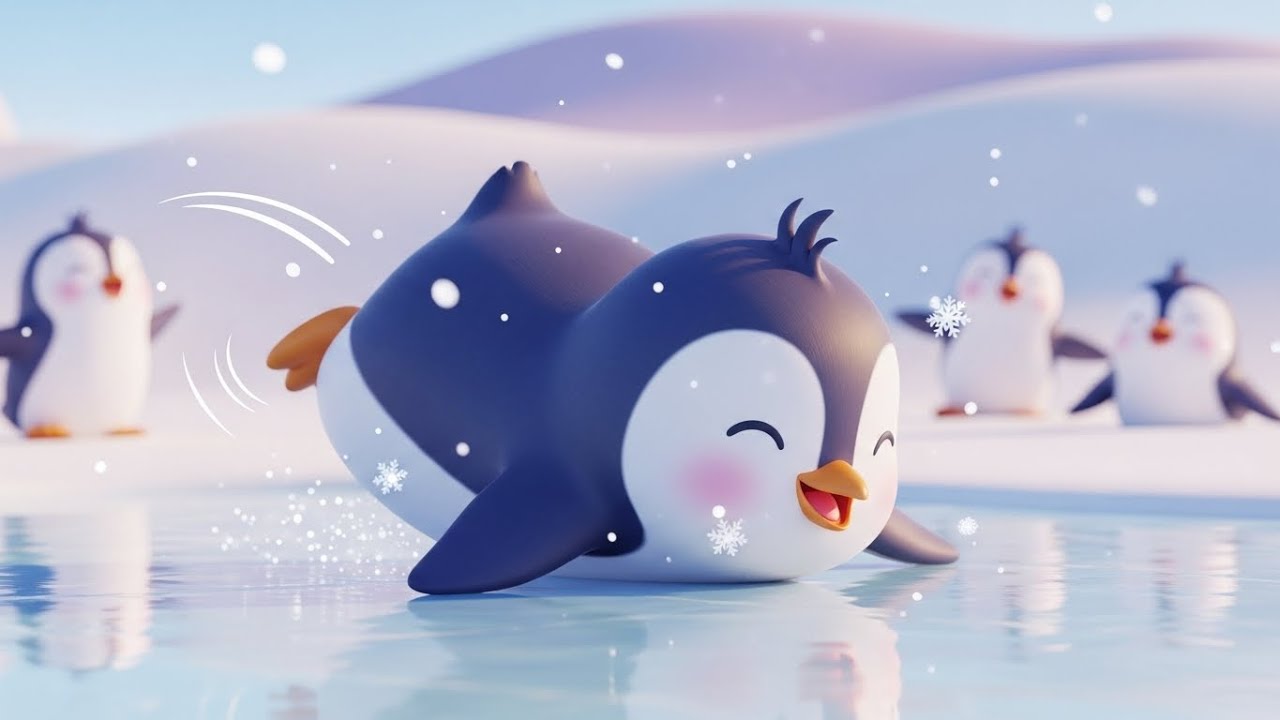 Пять маленьких пингвинов скользят вместе 🐧❄️⛷️ | детский мультфильм и песенка для малышей