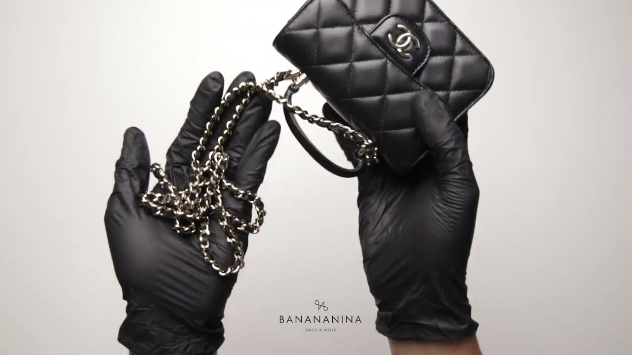Chanel Lambskin Top Handle Flap Coin Purse With Chain Black