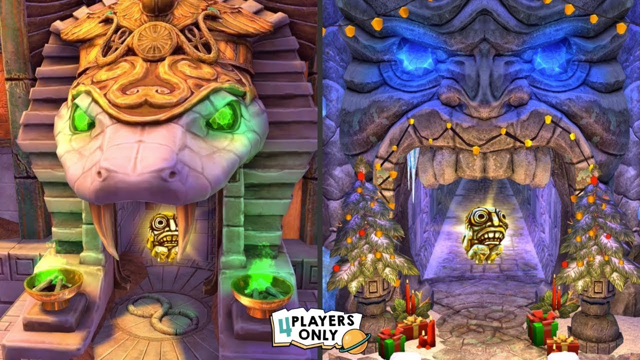 Temple Run 2: [SCARLETT FOX GOLDEN, BLAZING SANDS Map] VS [SANTA CLAUS, FROZEN FESTIVAL Map]
