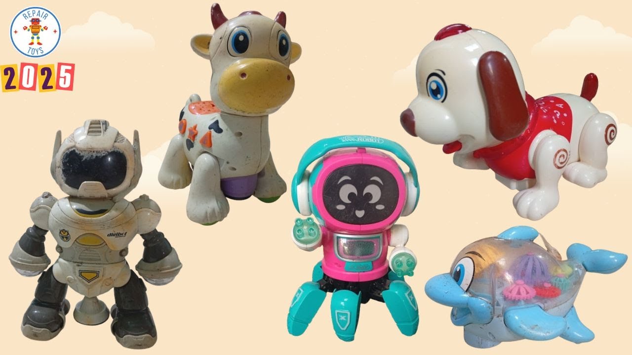 Repair five toys: Dancing robots, dogs, fish, cows, multi-legged robots - sửa 5 đồ chơi
