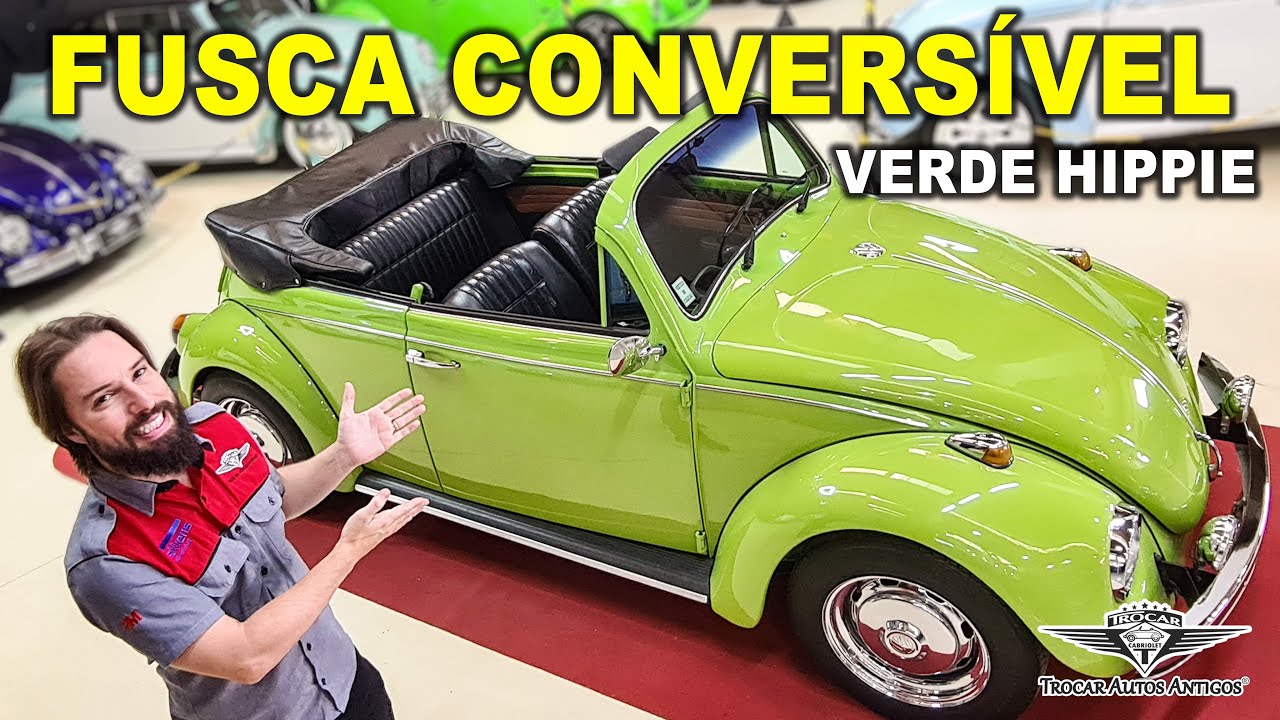 Um Fusca Conversível de passeio! Maravilhoso VW 1973 verde Hippie 💚🖤🤎