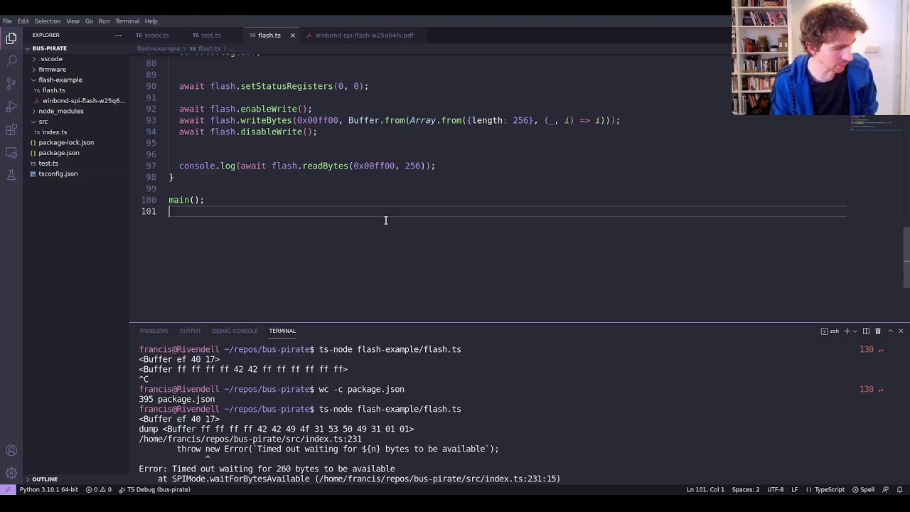 [стрим] Драйвер для SPI Flash + Bus Pirate на TypeScript