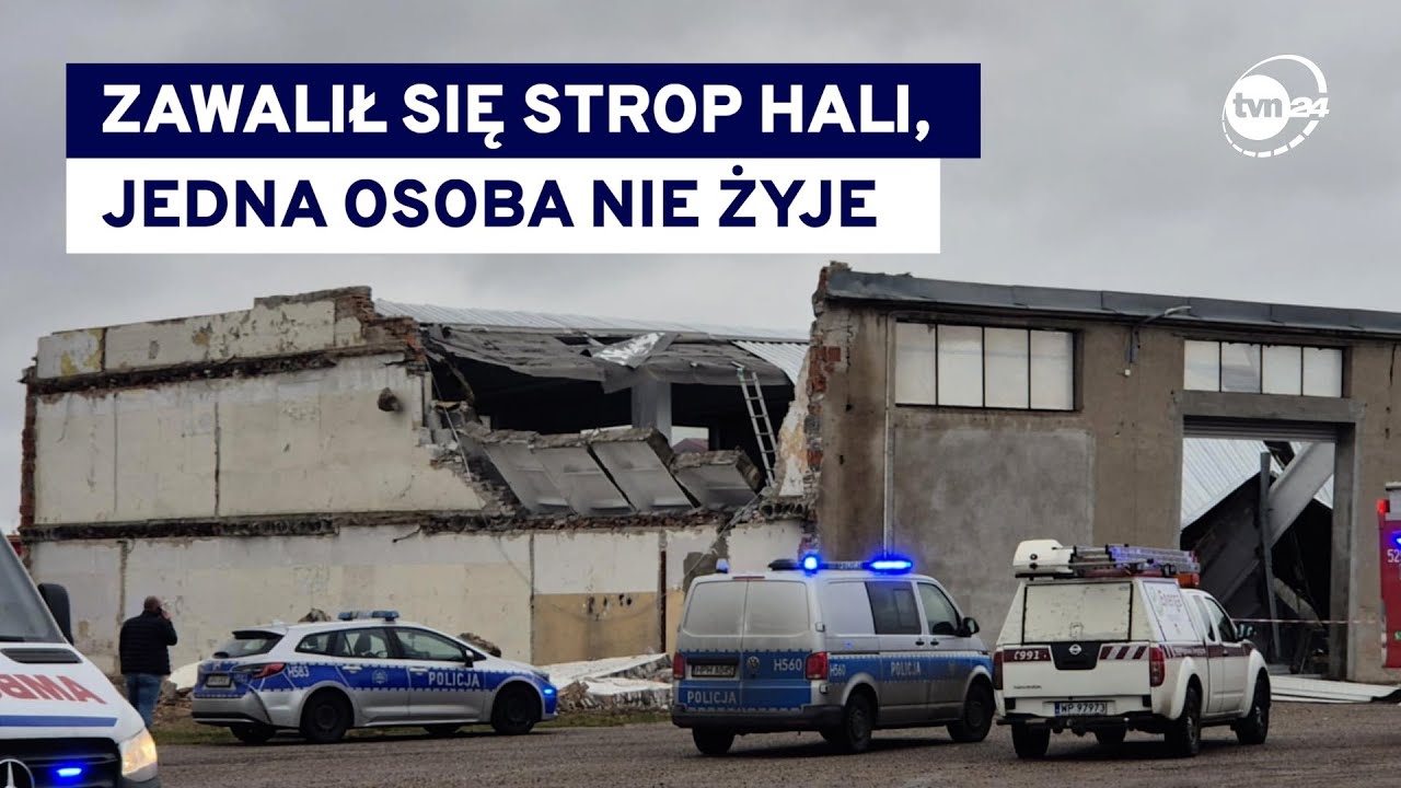 Zawalił się strop hali w Mławie. Trzy osoby znalazły się pod gruzami, jedna nie żyje