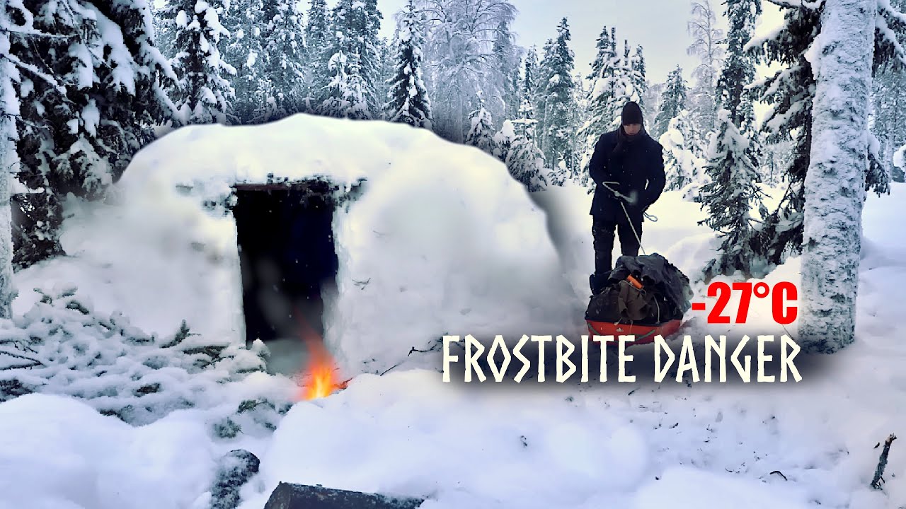 -27 Surviving the ARCTIC NIGHT with no Tent! Winter Camping in a Snow Shelter