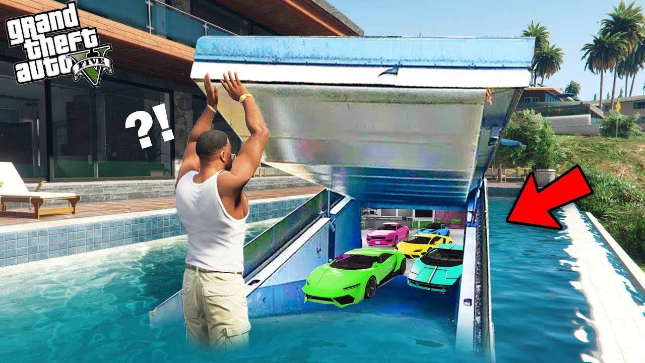GTA 5 : Shinchan and Franklin Found Secret Swimming Pool Base With Full Of Cars Inside His House