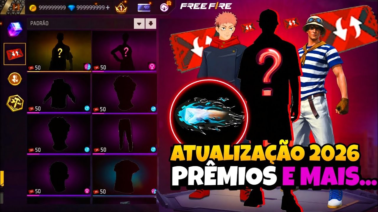 DE NOVO!! +SKINS NOS ESTILHA&Ccedil;OS? PR&Ecirc;MIOS 2026, AVENTUREIRO 2.0, PUNHO E MAIS - NOVIDADES FREE FIRE