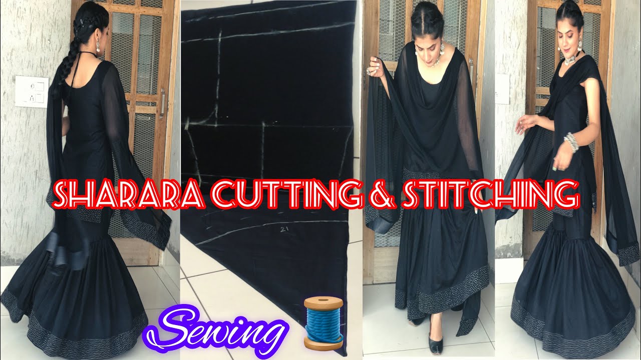 Sharara cutting & Stitching / Saree in to Sharara Suit / Easy Way to Make Gharara / Rajveerpunni