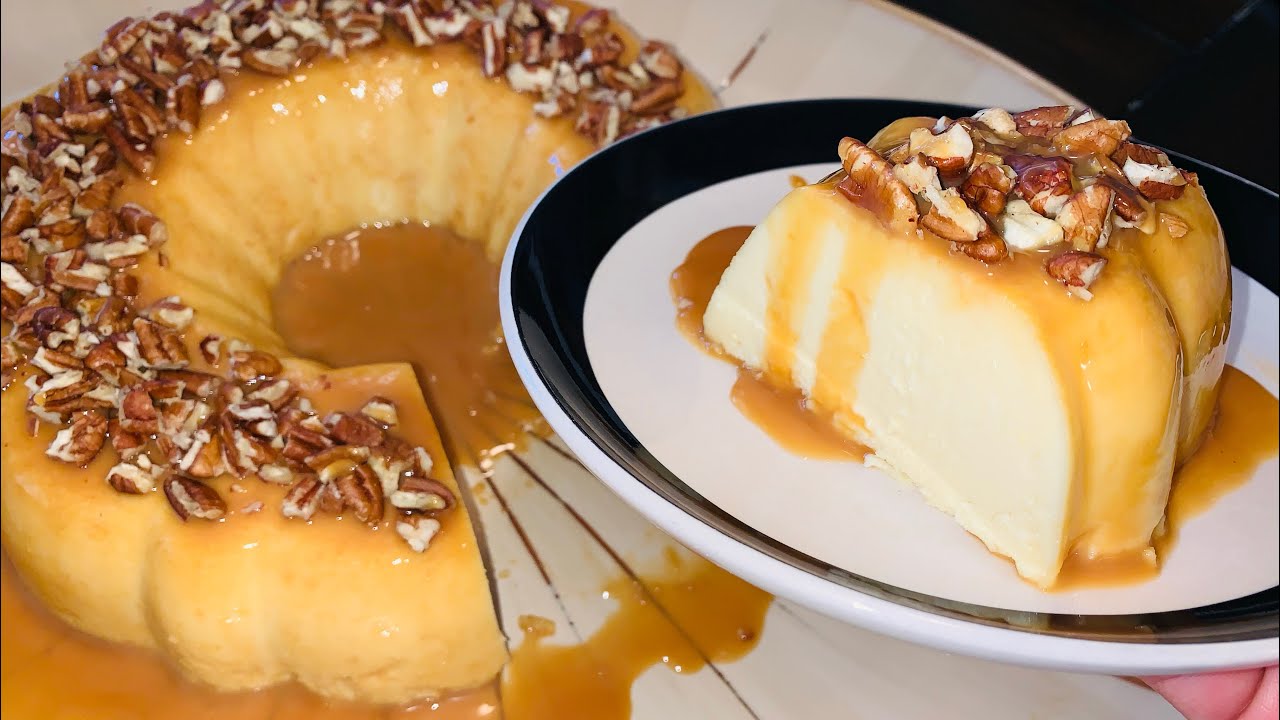 Flan de elote 🌽 con cajeta y nuez