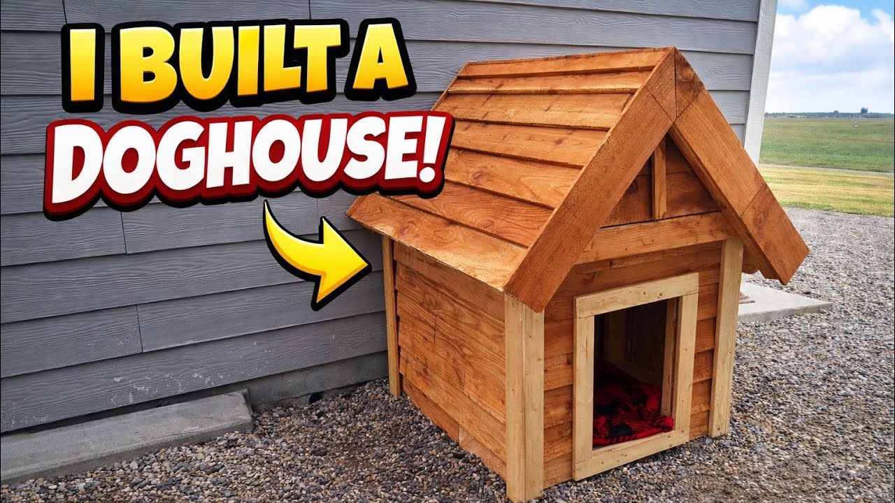 I just made this awesome dog house let's see if Gus likes it #woodwork #goldenretriever #wood