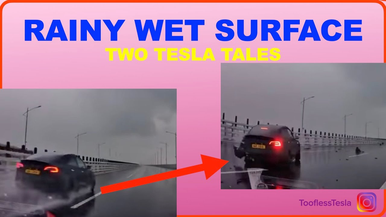 Driving in Wet Conditions Two Tesla Tales One Crash and One Trash TESLACAM Middle Lane Road Hogs