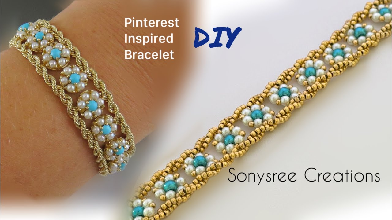Spiral Herringbone Bracelet || Flower Beaded bracelet