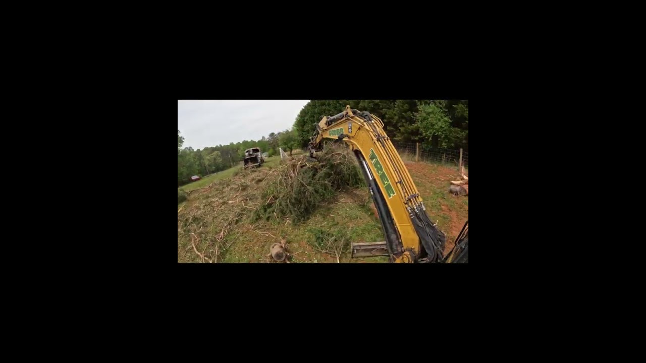 Excavator grapple with a forestry mulcher and wood chipper