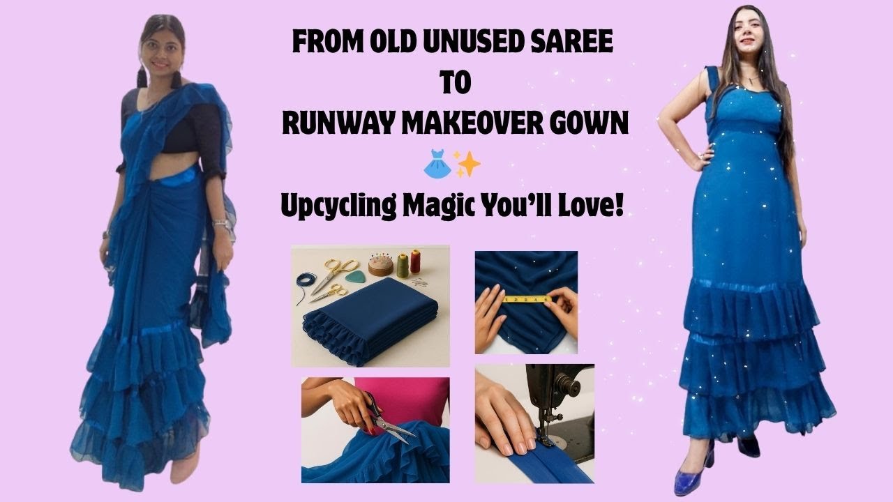Saree to Gown. #SareeTransformation #Upcycling #DIYFashion #indianfashion #viral #youtube #fashion