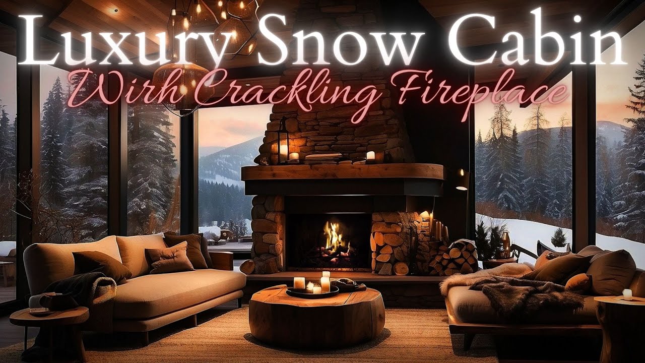 Snowy Mountain Retreat: Luxury Cabin with Cozy Crackling Fireplace | Deep Sleep & Focus