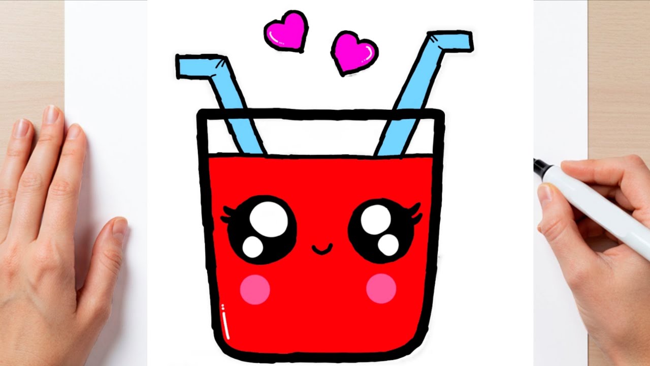 Strawberry Juice Glass Drawing Easy | Cute Summer Drink Drawing for Kids