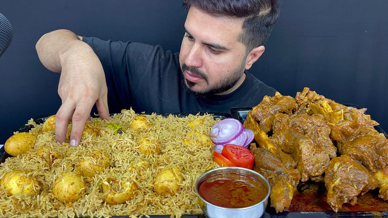 ASMR; Eating spicy eggs biryani+Mutton curry with extra gravy || Real Mukbang(No Talking)
