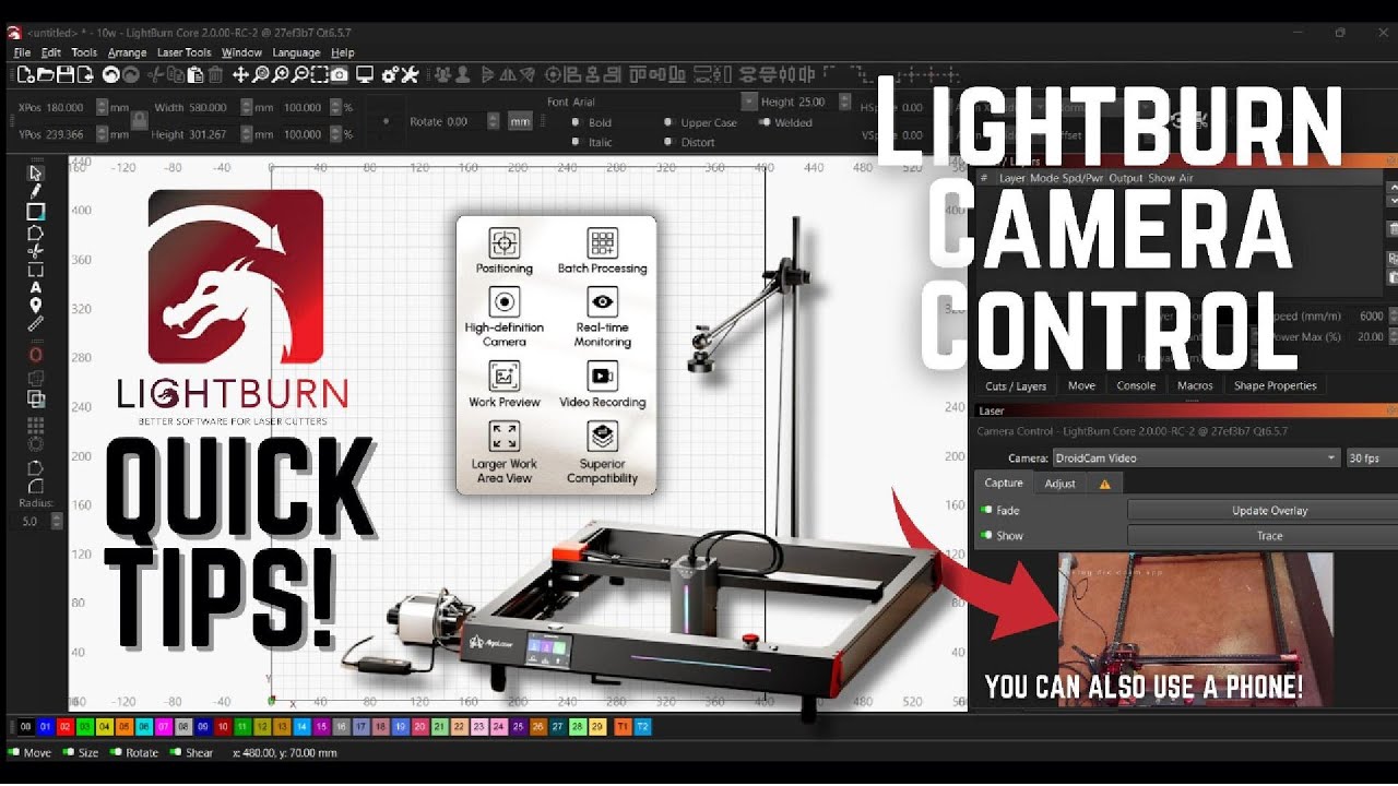 Lightburn camera control using a phone!