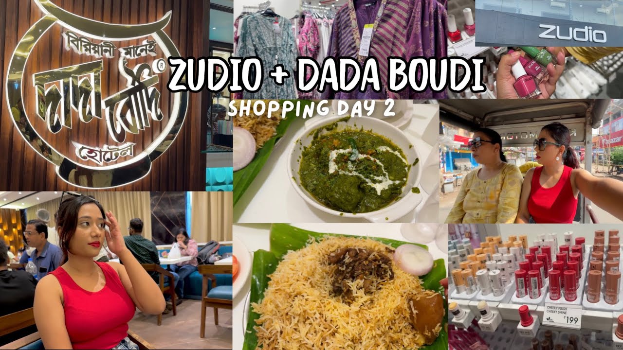 Durga puja shopping vlog day 2♥️ dada boudi theke biriyani khelam + zudio shopping haul
