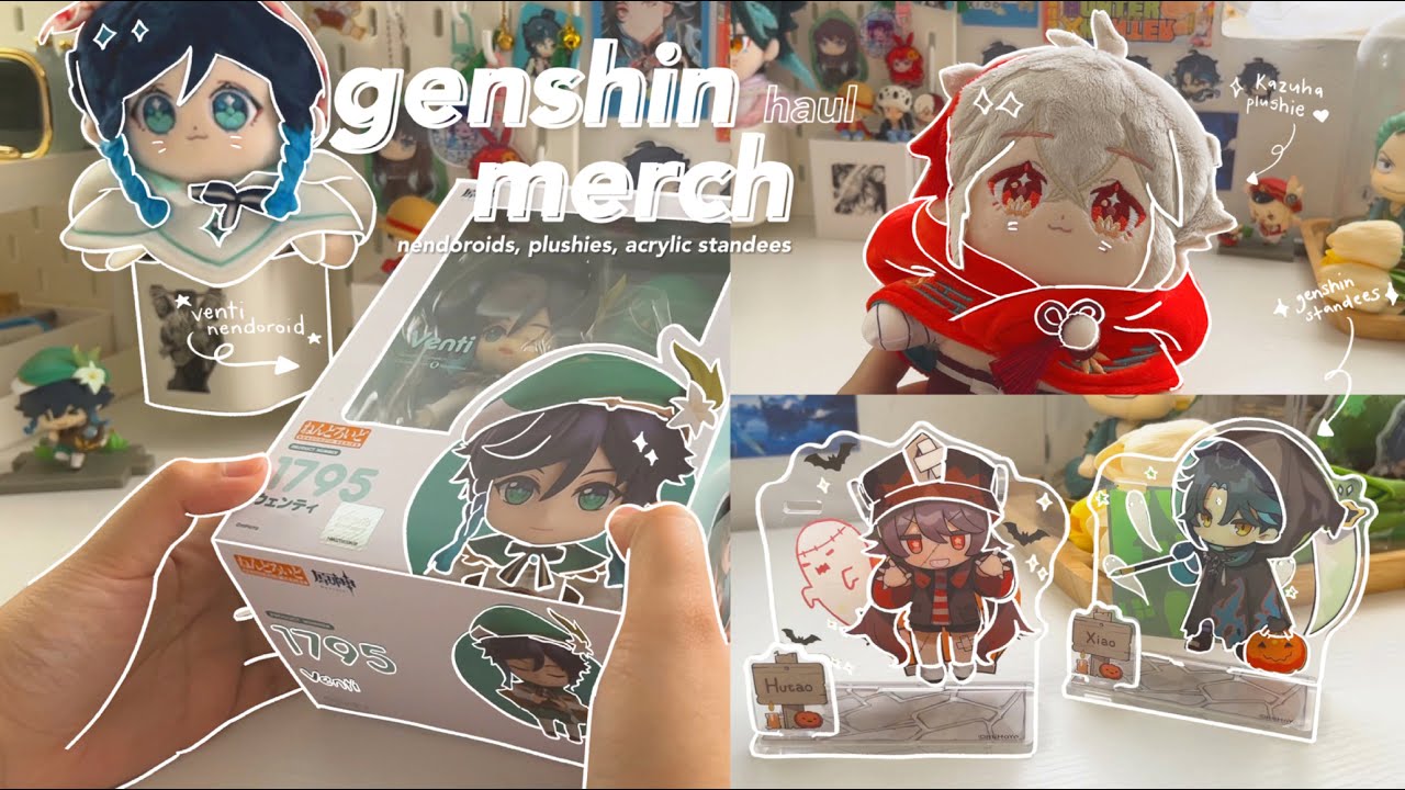 🍃 unboxing genshin impact merch - venti nendoroid, acrylic standees, kazuha omodoki, plushies | haul