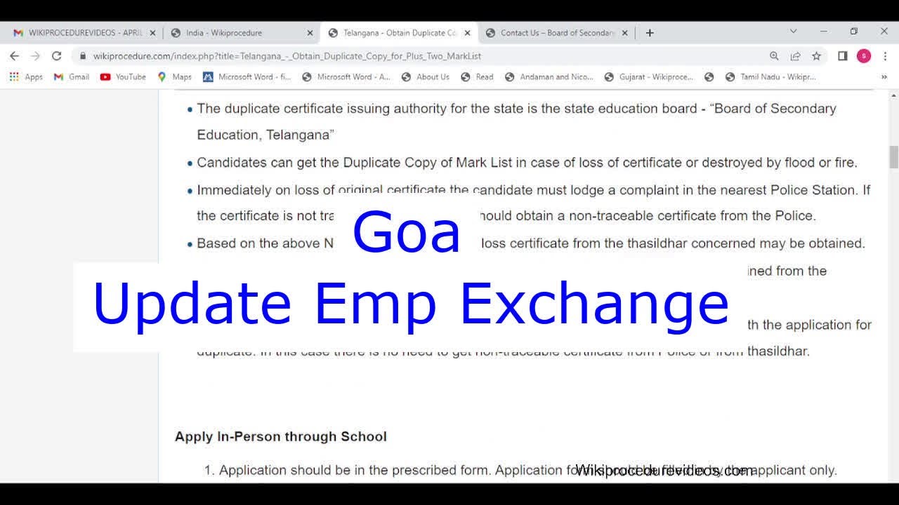 Goa - Add Qualification or Experience in Employment Exchange (Online)