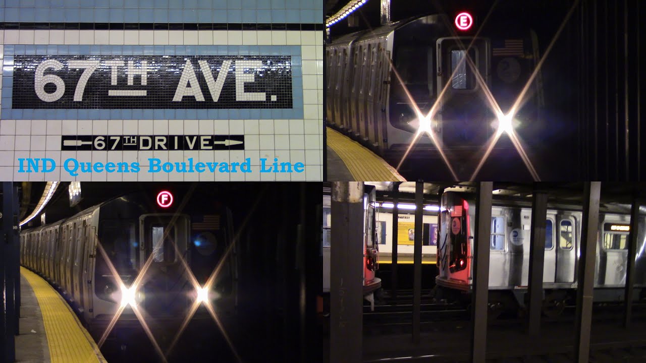 IND Queens Boulevard Line: (E)(F) & NIS Trains at 67 Av [R160A,R160B] - NYC Subway