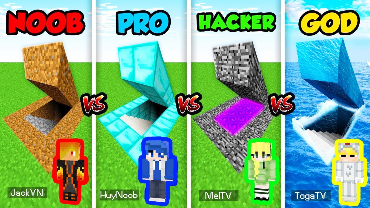 TÔ GÀ THỬ THÁCH 24H XÂY HẦM SIÊU BÍ MẬT GIỮA NOOB VS PRO VS HACKER VS GOD TRONG MINECRAFT