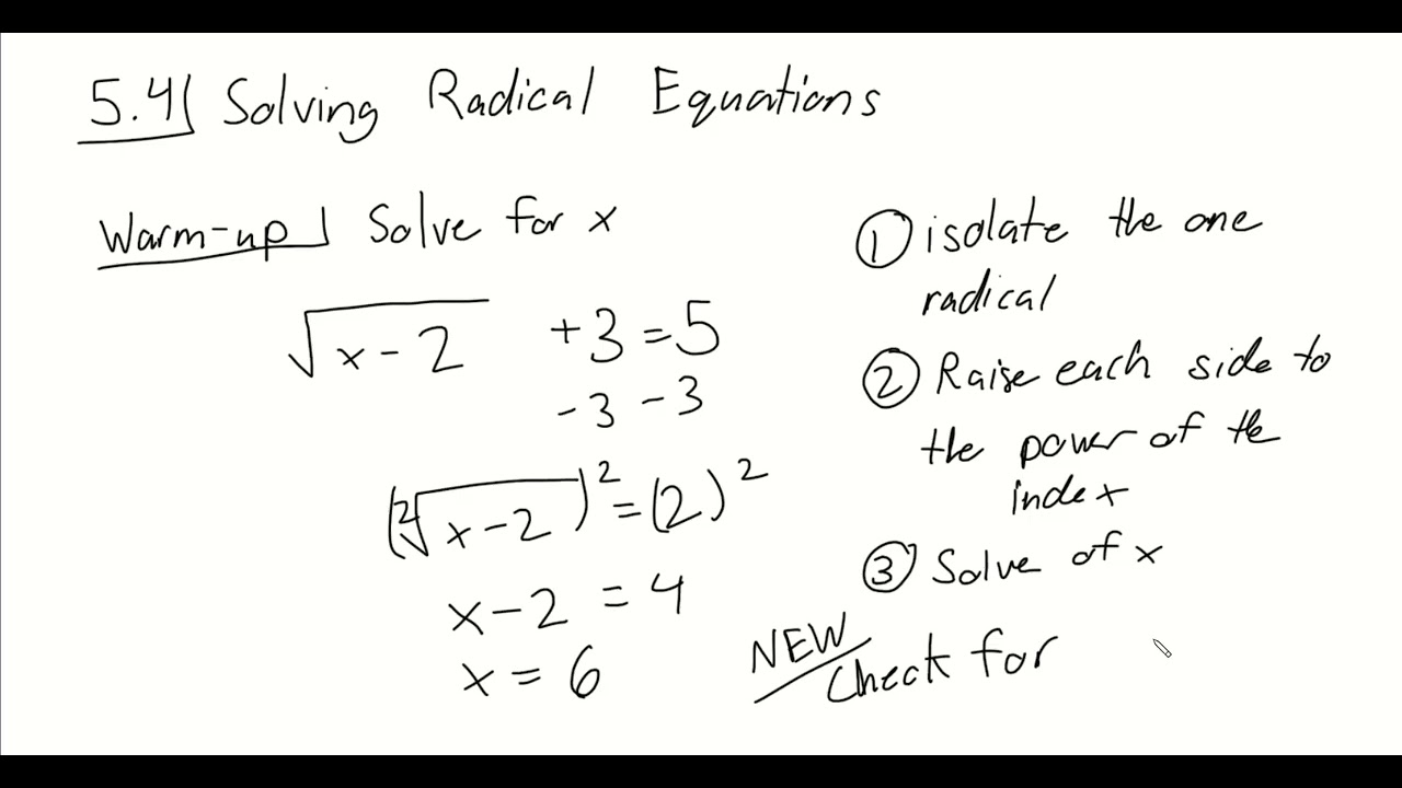 1st Hour Algebra 2 (2/24/26) - Lesson 5.4.1 - Radical Equations