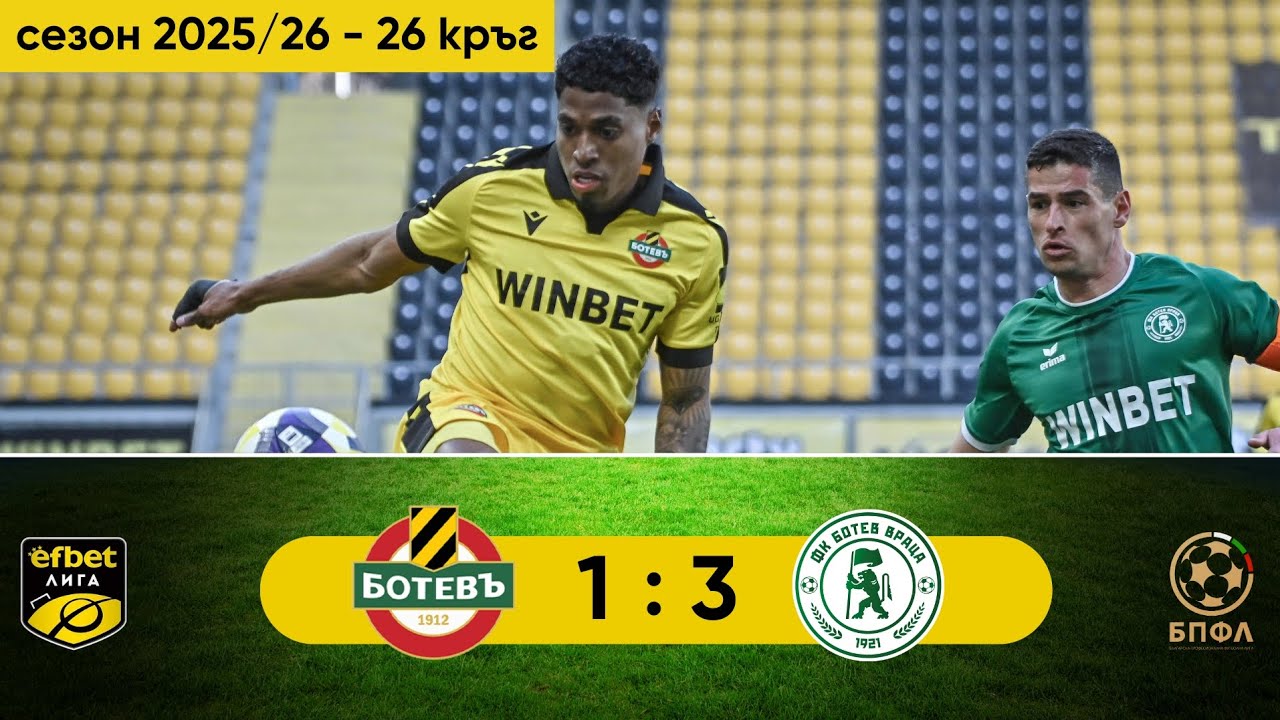 Ботев Пловдив - Ботев Враца 1:3 (26 кръг, efbet Лига, сезон 2025/26)