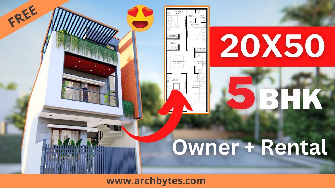 20x50 Feet Modern House Design 3D: 5 Bedrooms, 4 Bathrooms, 2 Floors, 6x15 Meters|1000 Sqft| 111 Gaj