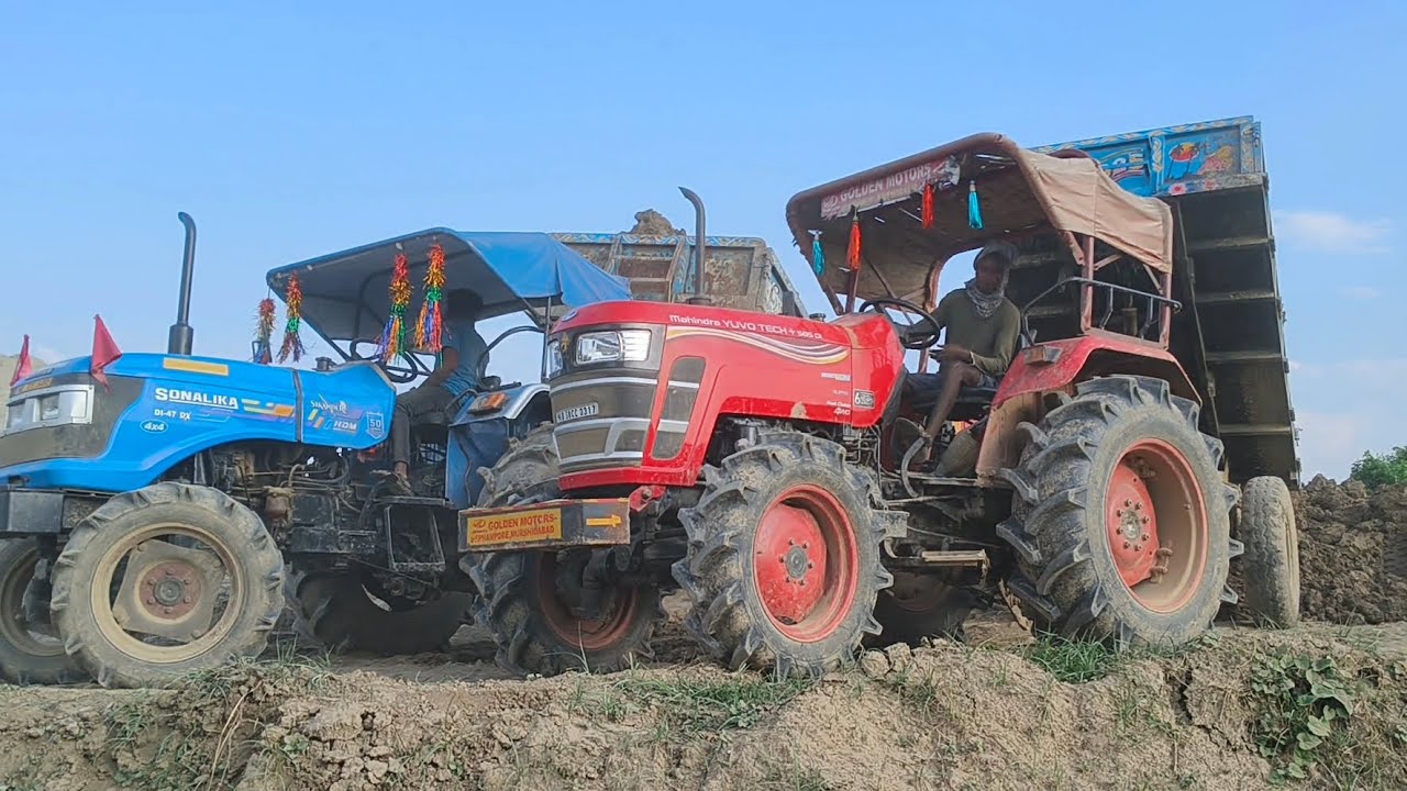 Mahindra Yuvo Tech + 585 Di Full Loding Mud in Trolley Sonalikatractor Swaraj 4X4 Swaraj 744 Tractor