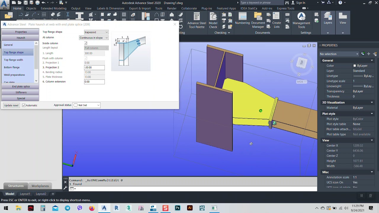 Advance steel beam connection with trapezoidal plates