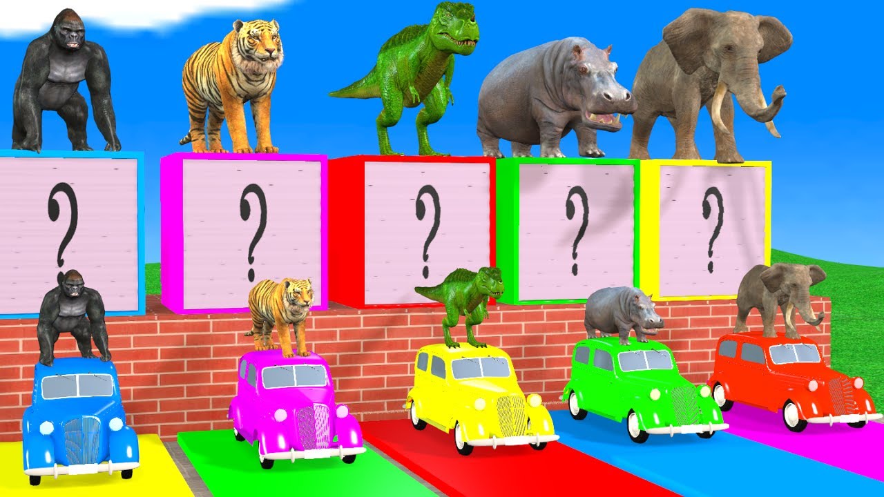 Long Slide Game With Cow Elephant Gorilla Hippopotamus Tiger 3d Animal Game Funny 3d Animals