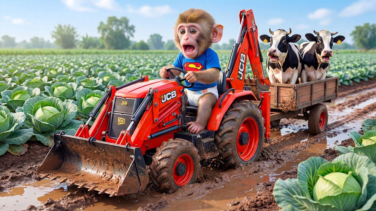 На ферме Monkey iZi Farm Run творится хаос, когда корова тонет в глубокой грязи — его гениальное ...