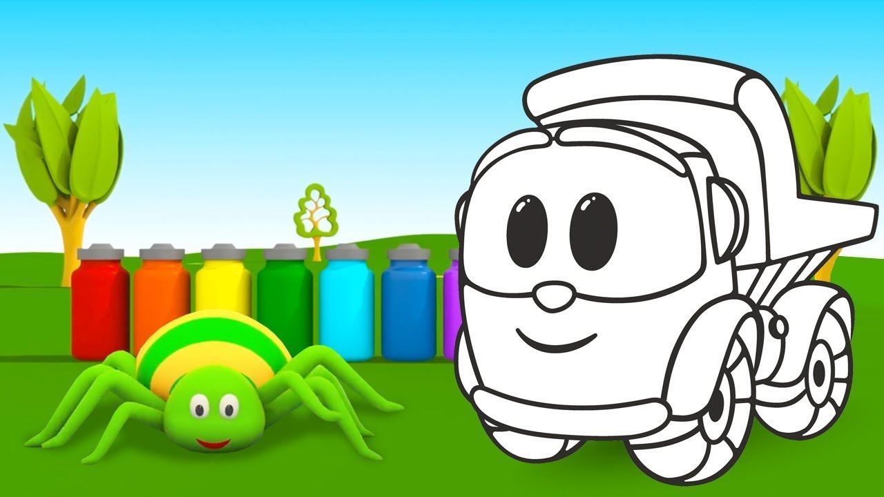 Vamos colorir juntos! Aprendemos as cores com  Léo o caminhão. Coleção dos desenhos animados