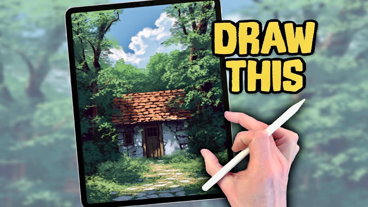 PROCREATE Landscape DRAWING Tutorial in EASY Steps - Secret Forest Hut