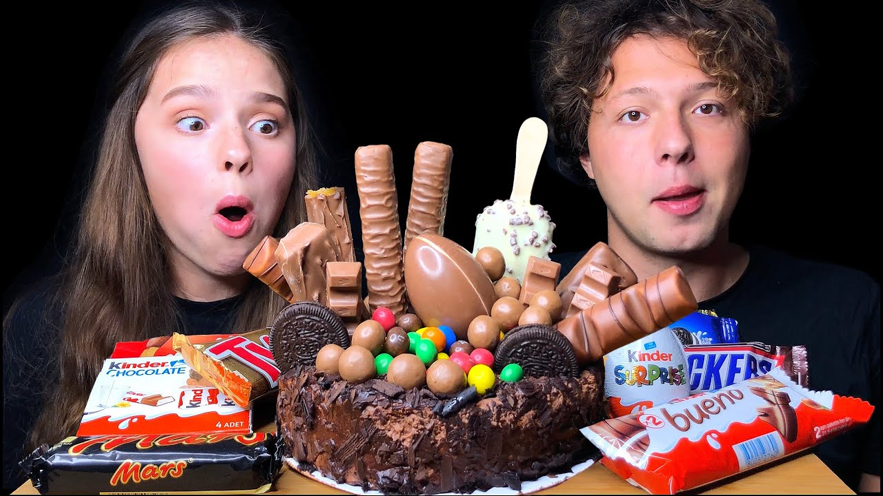 ASMR CHOCOLATE CAKE WITH CANDY BARS & MAGNUM ICE CREAM EATING SOUNDS MUKBANG 먹방 | Tati ASMR