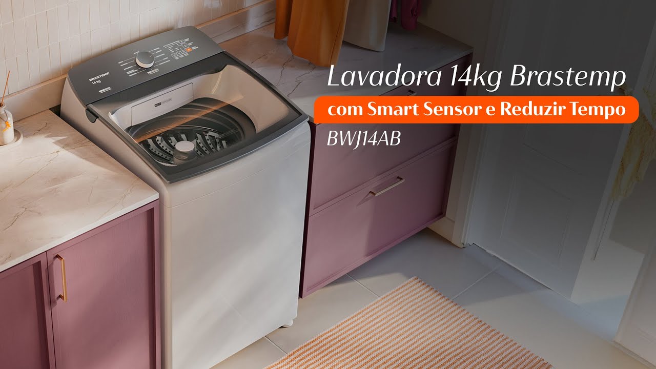 Стиральная машина Brastemp на 14 кг с интеллектуальным датчиком и сокращенным временем стирки.