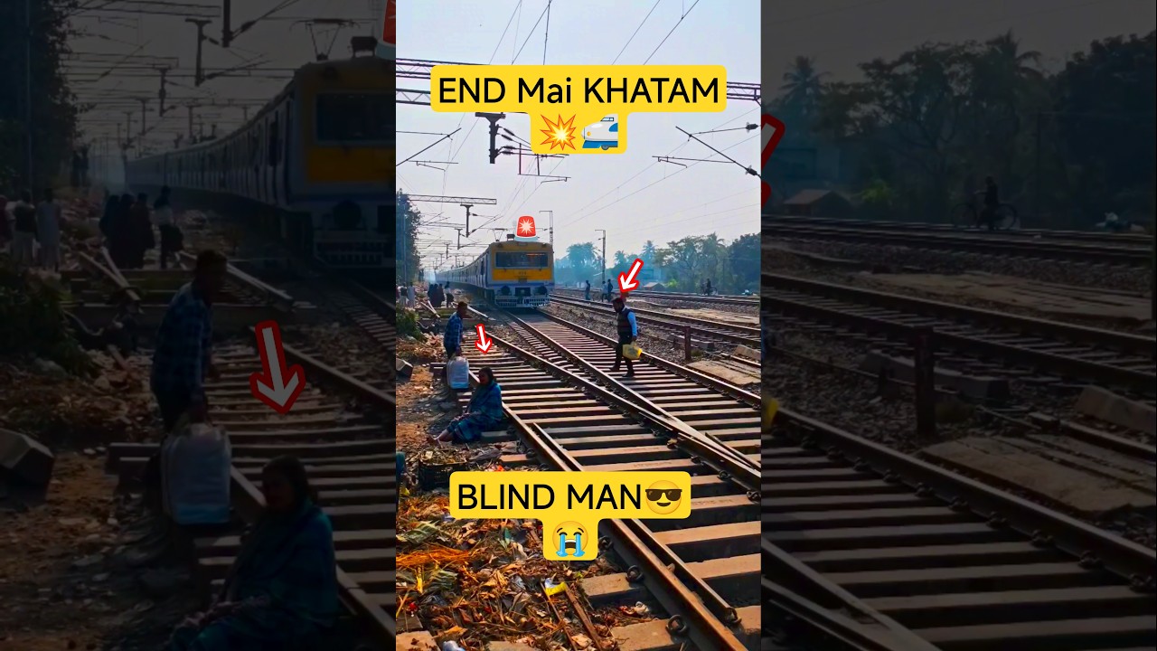 Blind Man Railway Crossing Red Alert 🚨|| Indian Railways reverse video 