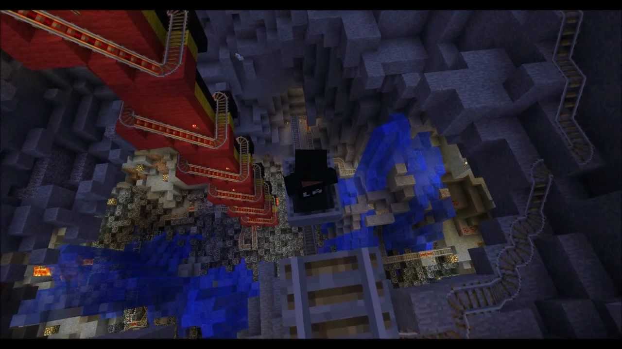 minecraft rollercoaster in huge cavern