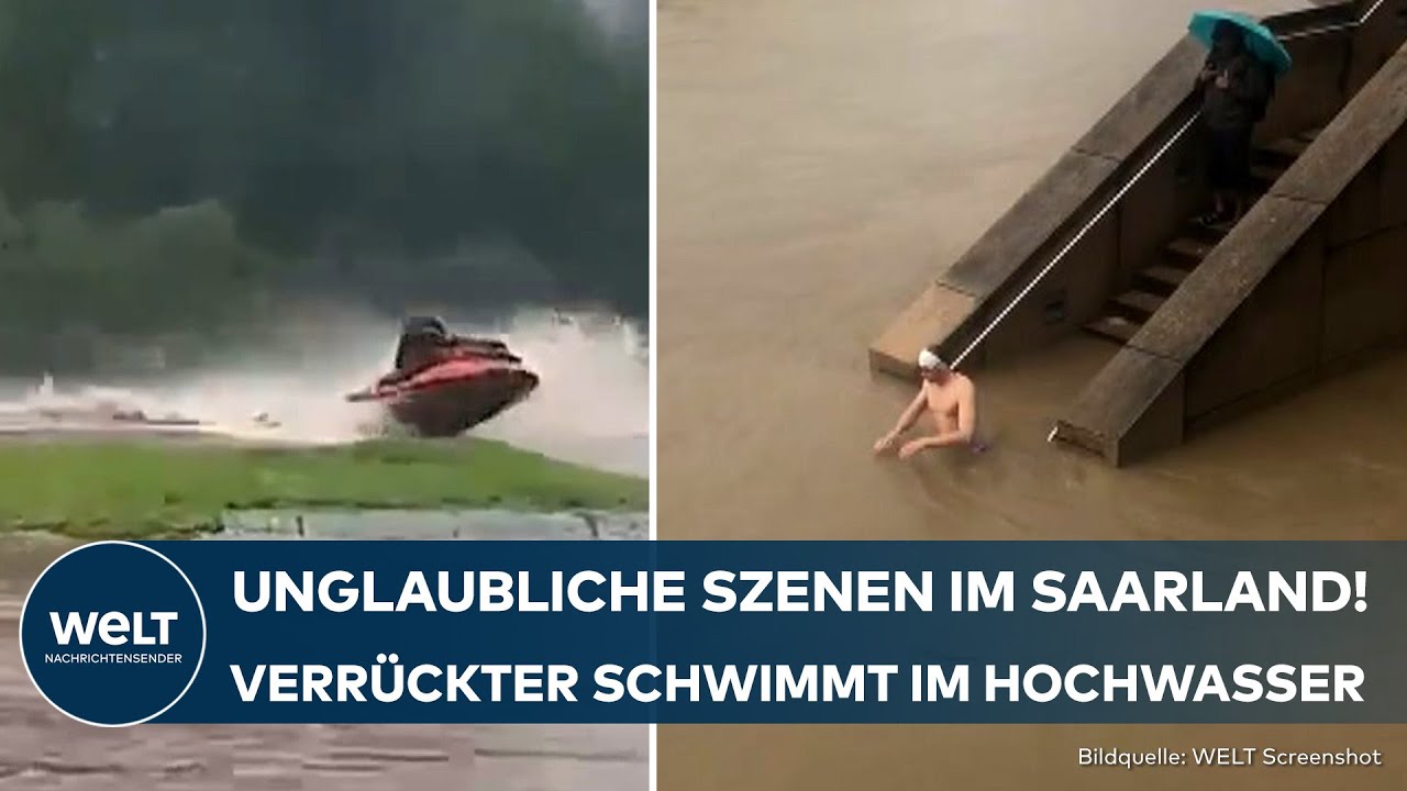 SAARLAND-HOCHWASSER: Unfassbarer Leichtsinn! Schwimmer und Jetski-Fahrer in den Fluten