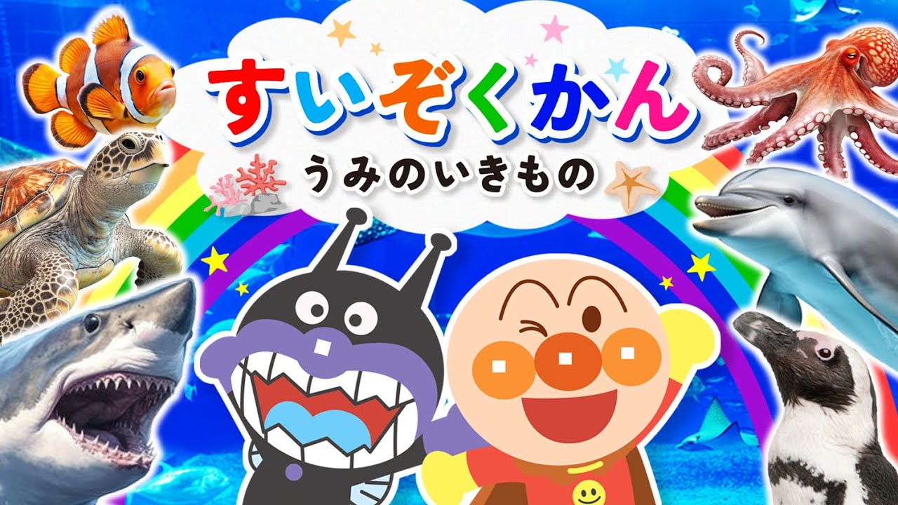 アンパンマンが水族館で大冒険！海の生き物いっぱい知育動画【水族館】【アンパンマン】