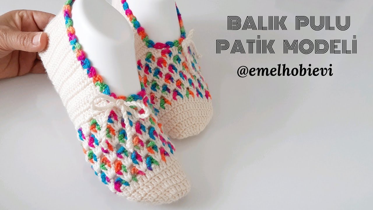 Balık Pulu Patik Modeli Yapımı / EMELHOBİEVİ TASARIMIDIR !.. / Easy Crochet Slippers