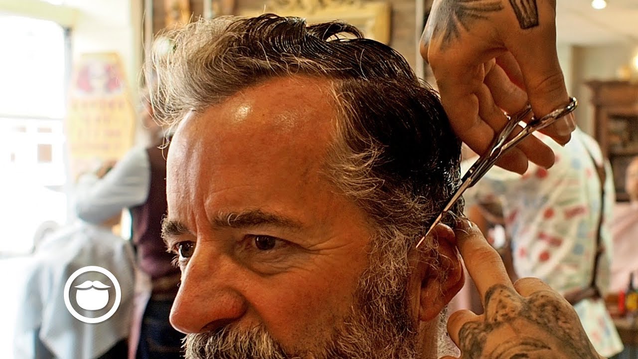 Mature Scissor Haircut and Beard Shaping
