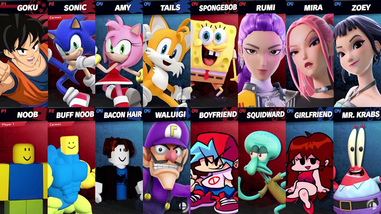 Sonic vs Roblox vs Fortnite vs SpongeBob vs KPop Demon Hunters vs Goku vs Girlfriend | Smash Bros