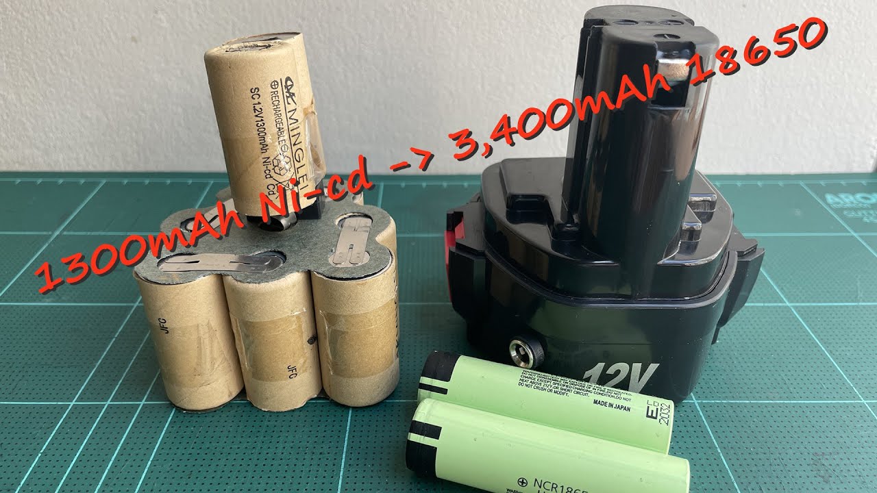 เปลี่ยนแบตเตอร์สว่านไร้สาย จาก Ni-CD 12V 1,300mAh เป็นแบต 18650 12V 3,400mAh
