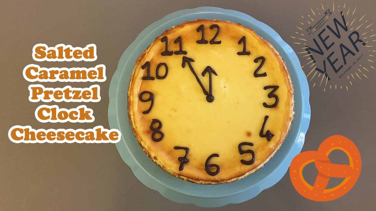 Salted Caramel Pretzel Clock Cheesecake - Cheeky Crumbs