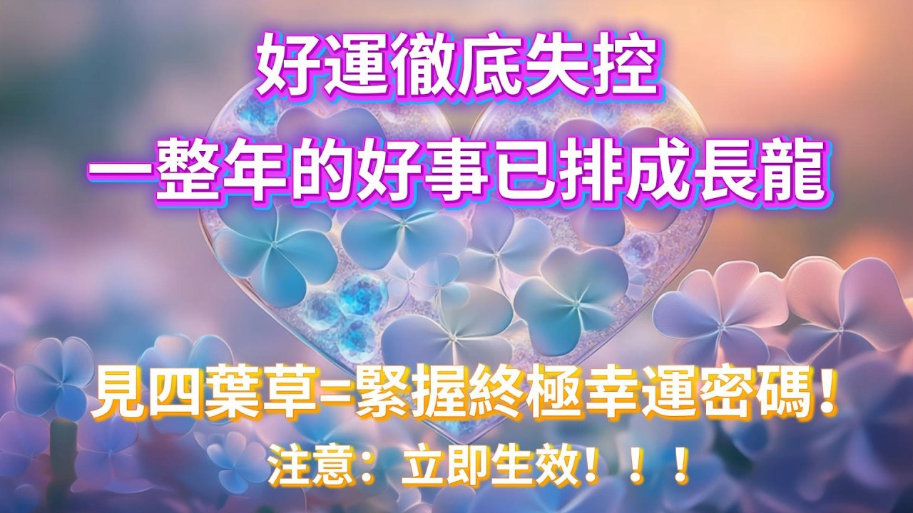 哇噻！！🍀見四葉草=緊握終極幸運密碼！宇宙頻率精准同頻，OMG！好運徹底失控，全年好運額度直接拉滿至最大值！一整年的好事已排成長龍，立即生效！好運音樂 越聽越好運 招好運